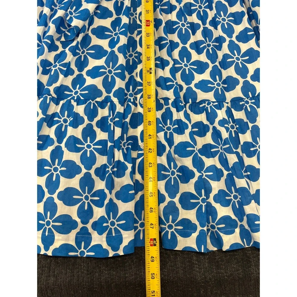 Boden Blue White Floral Cotton Tiered Midi Shirt Dress Pockets US 2R D0468